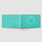 Silver Foil Daisies Floral Turquoise Wedding Gästebuch (Voll)