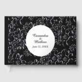 Silver Foil Daisies Romantic Floral Black Wedding Gästebuch (Vorderseite)
