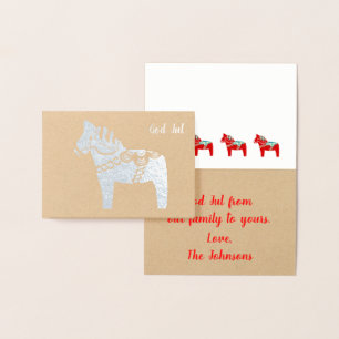 Silver Foil Dala Horse God Jul Grußkarte Folienkarte