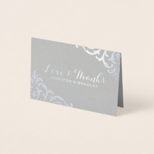 Silver Foil Damask Elegant Wedding Vielen Dank Folienkarte