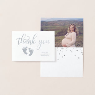 Silver FOIL DANKEN SIE Baby Dusche FOTO Folienkarte