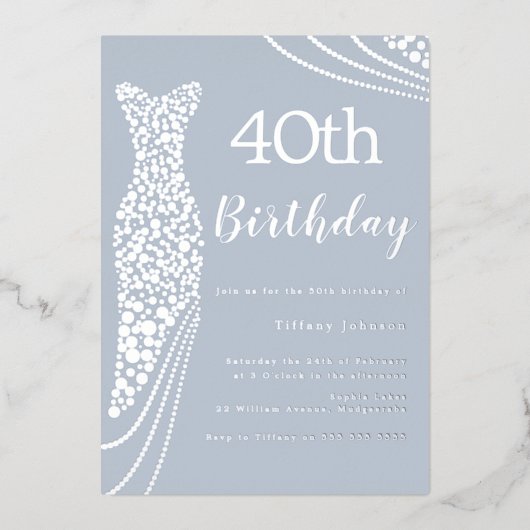 Silver Foil Dress Elegant 40. Geburtstag Folieneinladung (Vorderseite)