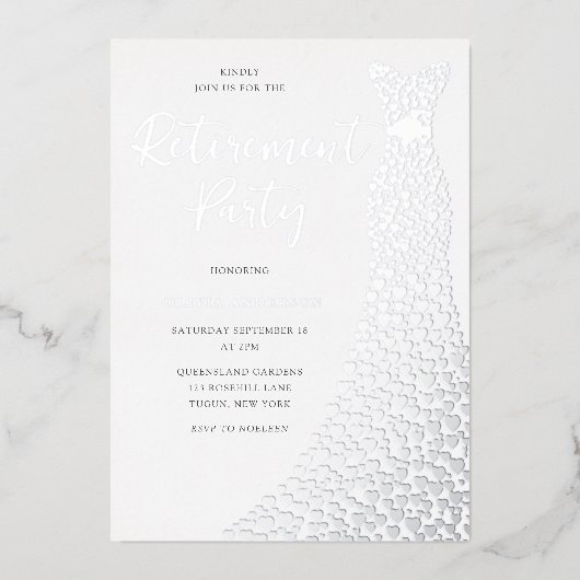 Silver Foil Dress Retirement Party Folieneinladung (Vorderseite)