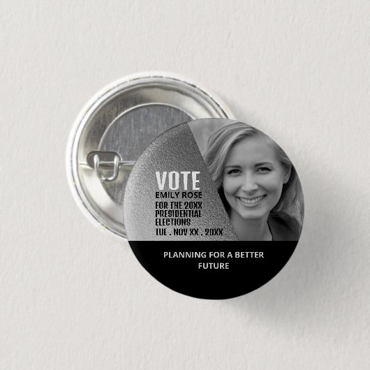 Silver Foil Effect Politische Wahlkampfwerbung Button (Vorne & Hinten)