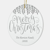 Silver Foil Effect Typography Merry Christmas Keramik Ornament (Links)