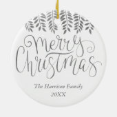 Silver Foil Effect Typography Merry Christmas Keramik Ornament (Hinten)