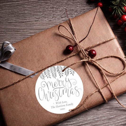 Silver Foil Effect Typography Merry Christmas Runder Aufkleber
