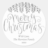 Silver Foil Effect Typography Merry Christmas Runder Aufkleber (Vorderseite)