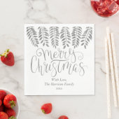 Silver Foil Effect Typography Merry Christmas Serviette (Beispiel)