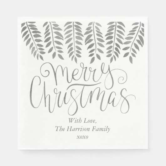 Silver Foil Effect Typography Merry Christmas Serviette (Vorderseite)