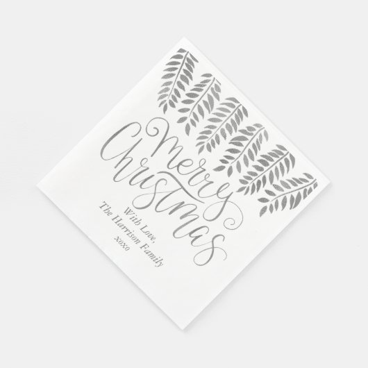 Silver Foil Effect Typography Merry Christmas Serviette (Ecke)