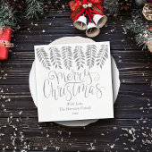 Silver Foil Effect Typography Merry Christmas Serviette
