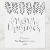 Silver Foil Effect Typography Merry Christmas Weinetikett (Einzelnes Label)