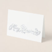 Silver Foil Elegant Script Frohe Weihnachten Foto Folienkarte (Vorderseite)