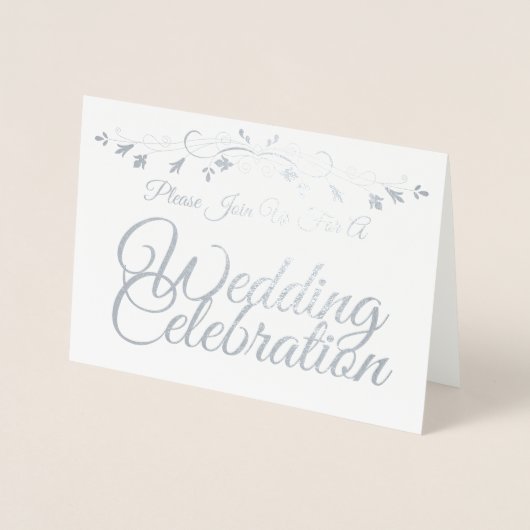 Silver Foil Elegante Script Hochzeit Einladung (Vorderseite)