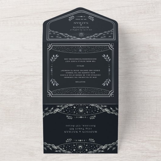 Silver Foil Elegante Tarot Card Hochzeit All In One Einladung (Außenbereich)