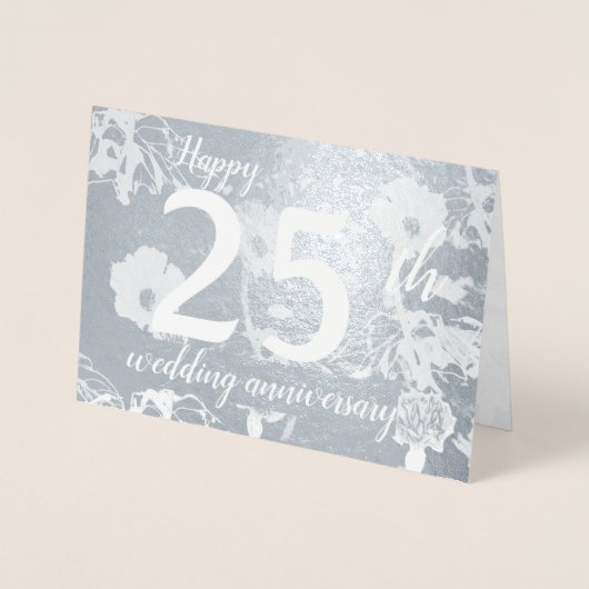 Silver Foil Floral 25. Hochzeitstag Jubiläum Blank Folienkarte (Vorderseite)