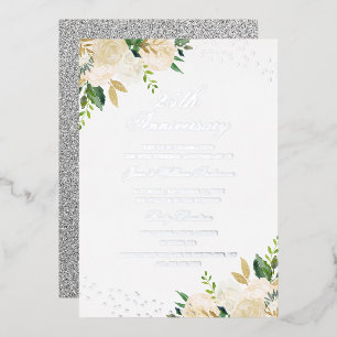 SILVER FOIL Floral 25 Jahre Jubiläum Folieneinladung
