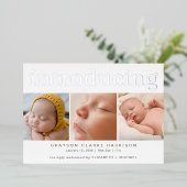 Silver Foil Foto Collage Geburtsankündigung Folieneinladung (Stehend vorne)