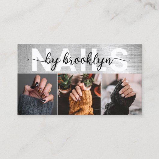 Silver Foil Foto Typografy Nail Artist Visitenkarte (Vorderseite)