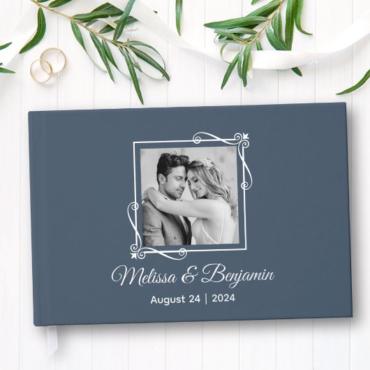 Silver Foil Frame auf Blue Wedding Gästebuch