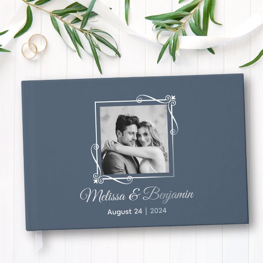 Silver Foil Frame auf Blue Wedding Gästebuch
