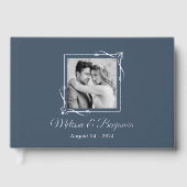 Silver Foil Frame auf Blue Wedding Gästebuch (Vorderseite)
