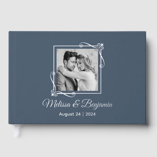 Silver Foil Frame auf Blue Wedding Gästebuch (Vorderseite)