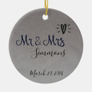 Silver Foil gerade verheiratet Mr. Mrs. Date Keramik Ornament