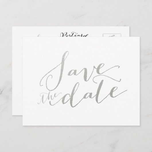 Silver Foil Glamour | Save the Date Postkarte (Vorne/Hinten)