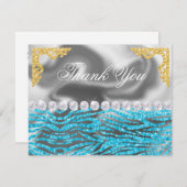 Silver Foil Gold & Light Blue Zebra Print Birthday Dankeskarte (Vorne/Hinten)