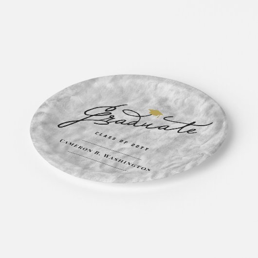 Silver Foil Graduate Script Stilvolle Abschluss Pa Pappteller (Schrägansicht)