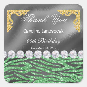 Silver Foil Green Glitzer Zebra Print Birthday Quadratischer Aufkleber