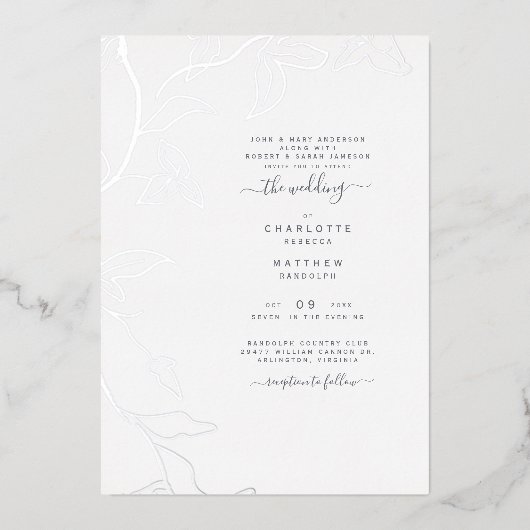 Silver Foil Ivy beide Sets von Eltern Hochzeit Folieneinladung (Vorderseite)