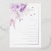Silver Foil & Lavender Roses Wedding Folieneinladung (Vorderseite)