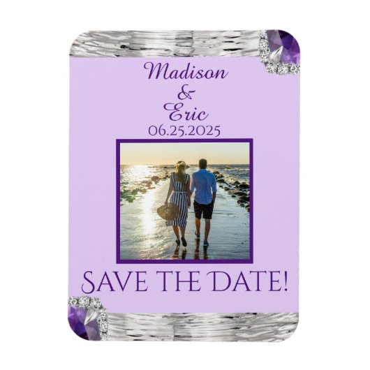 Silver Foil Lila Amethyst Save the Date Foto Magnet (Vertikal)