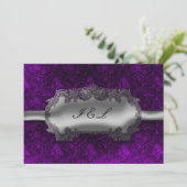 Silver Foil Look Damask Goth Wedding Einladung (Stehend Vorderseite)