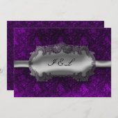 Silver Foil Look Damask Goth Wedding Einladung (Vorne/Hinten)