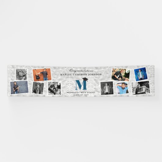 Silver Foil Monogram 10 Foto Graduation Party Banner (Horizontal)