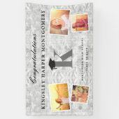 Silver Foil Monogram 4 Foto Stilvolles Grad Party Banner (Vertikal)