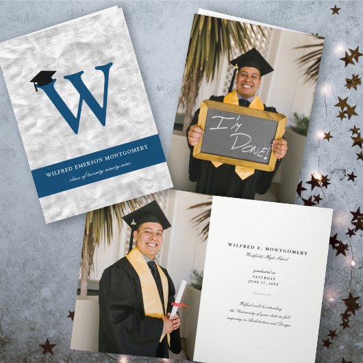 Silver Foil Monogram Alphabet W Modern Foto Grad Einladung