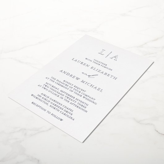 Silver Foil Monogram erste Minimalistische Hochzei Folieneinladung (Gedreht)