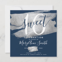 Silver Foil Paint Sweet 16. Geburtstag Navy