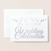Silver Foil Pink & Gray Elegantes Hochzeitsempfang Folienkarte (Vorderseite mit Umschlag)