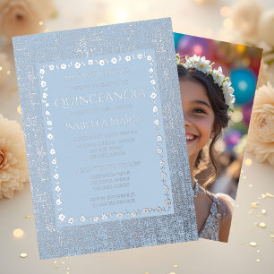 Silver Foil Quinceañera Einladung Dusty Blue