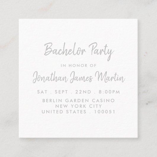 Silver Foil & Script Bachelor Party Ticket Einladu (Vorderseite)