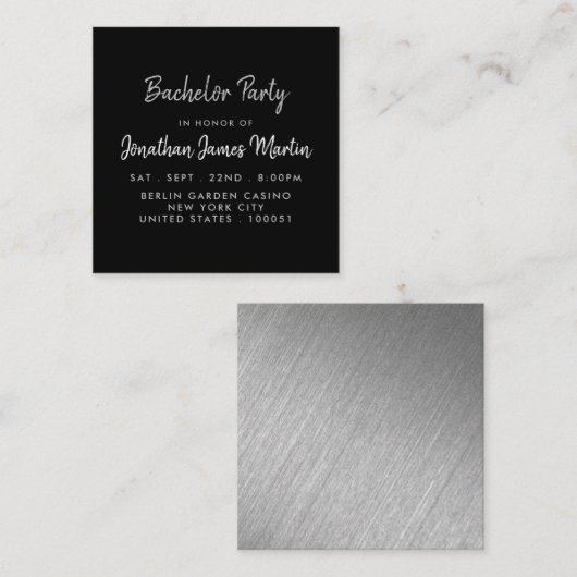 Silver Foil & Script Bachelor Party Ticket Einladu (Vorne/Hinten)