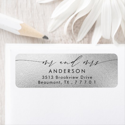 Silver Foil Script Chic Mr & Mrs. Rücksendeadresse (Insitu)