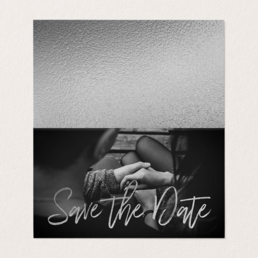 Silver Foil Script Foto Save the Date Card Visitenkarten (Außenseite Aufgefaltet)