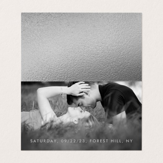 Silver Foil Script Foto Save the Date Card Visitenkarten (Innenseite Aufgefaltet)